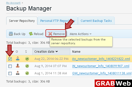 Plesk 12 Customer How to remove backup file ? - GRABWEB [India]
